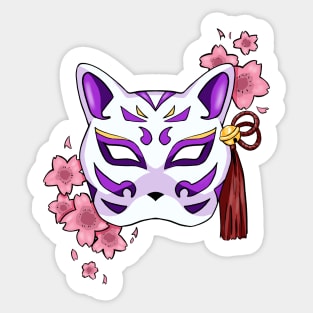 Cherry Blossom Fox Purple Mask - A Playful and Elegant Design Sticker